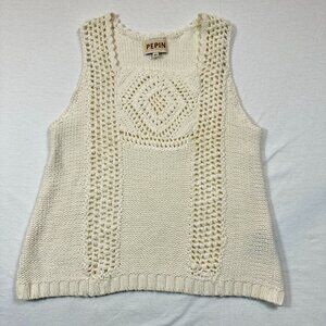 Anthropologie Pepin Women's XS Boho Crochet/Knit Sleeveless Top Ivory/Cream